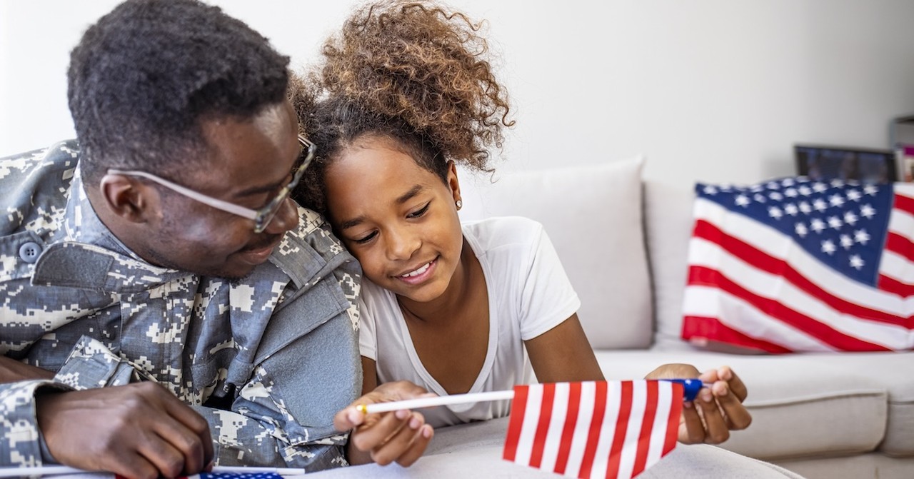 Military dad in uniform and daughter Memorial Day